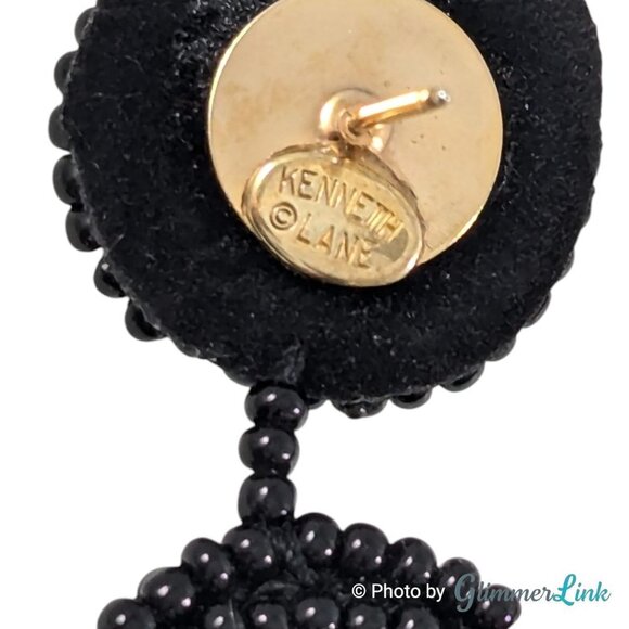 Kenneth Jay Lane KJL Black Seed Bead Fine Detail Gold Tone Pierced Earrings - Picture 7 of 8